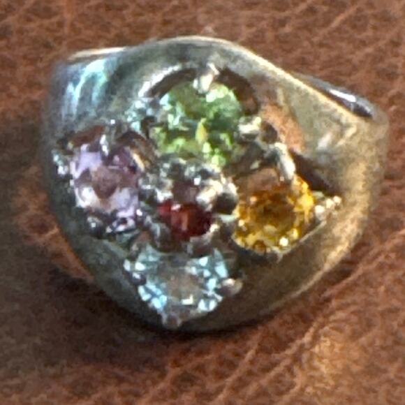 925 SS Multi Gemstone Ring Size 8 Garnet, Blue Topaz, Peridot, Amethyst Citrine - Picture 2 of 9